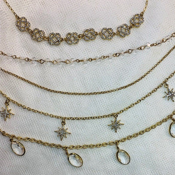 Saks 5th Gold 5 Chain Layered Pave Necklace NWT - Picture 7 of 12